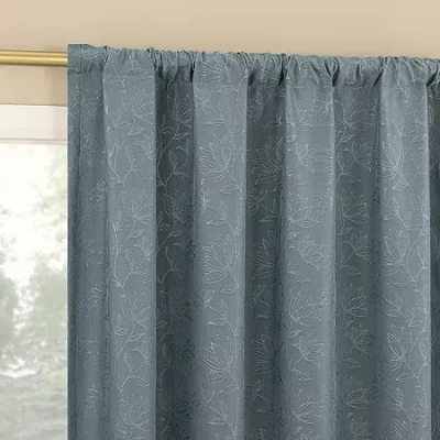 Sun Zero Bronte Floral Rod Pocket Light-filtering Single Curtain Panel In Blue