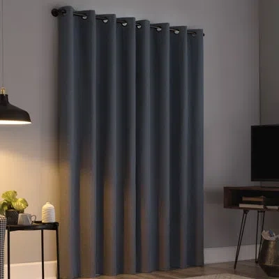 Sun Zero Channing Grid Texture Draft Shield Fleece Insulated 100% Blackout Grommet Curtain Panel In Blue