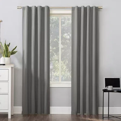 Sun Zero Cyrus Thermal Rod Pocket Back Tab Energy Saving 100% Blackout Single Curtain Panel In Gray