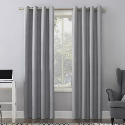 Sun Zero Duran Grommet Top Energy Saving 100% Blackout Single Curtain Panel In Silver