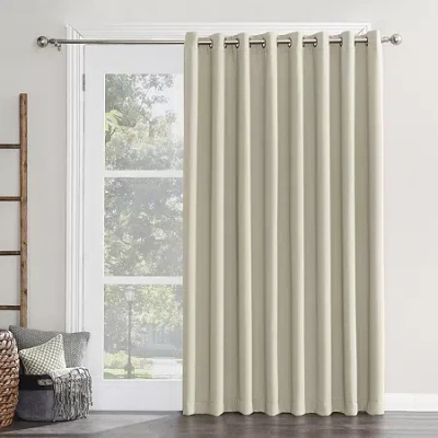 Sun Zero Evan Blackout Grommet Top Single Patio Door Curtain In Sand
