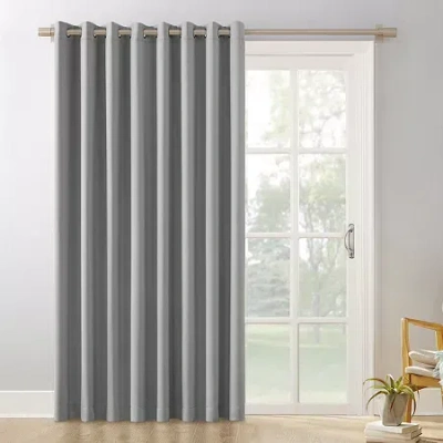 Sun Zero Evan Blackout Grommet Top Single Patio Door Curtain In Silver