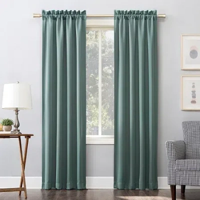 Sun Zero Evan Rod Pocket Energy Saving Blackout Single Curtain Panel In Blue