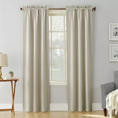 Sun Zero Evan Rod Pocket Energy Saving Blackout Single Curtain Panel In Sand