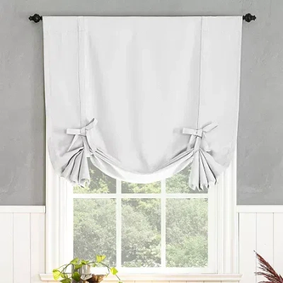 Sun Zero Evantieup Blackout Rod Pocket Single Tie-up Shade In White