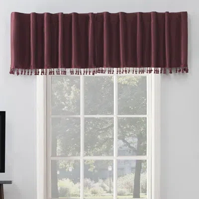 Sun Zero Evelina Faux Dupioni Silk Thermal Extreme 100% Blackout Back Tab Window Valance In Red