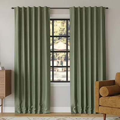 Sun Zero Evelina Faux Dupioni Silk Thermal Extreme Back Tab Energy Saving 100% Blackout Single Curtain Panel In Green