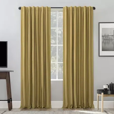Sun Zero Evelina Faux Dupioni Silk Thermal Extreme Back Tab Energy Saving 100% Blackout Single Curtain Panel In Yellow