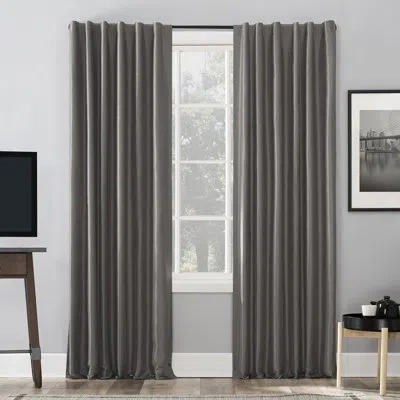 Sun Zero Faux Dupioni Silk Thermal Extreme 100% Blackout Back Tab Curtain Panel In Gray