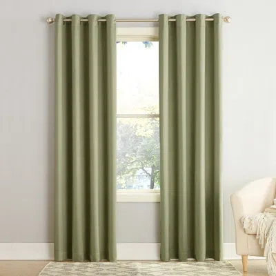 Sun Zero Gramercy Thermal Energy Saving Grommet Curtain Panel Pair In Green