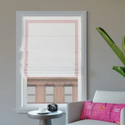 Sun Zero Hailey Pink Ribbon Border 100% Blackout Cordless Single Roman Shade In White;pink