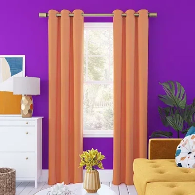 Sun Zero Harper Grommet Top Energy Saving 100% Blackout Single Curtain Panel In Orange