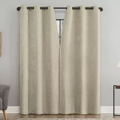 Sun Zero Isidora Grommet Top Energy Saving 100% Blackout Single Curtain Panel In Neutral