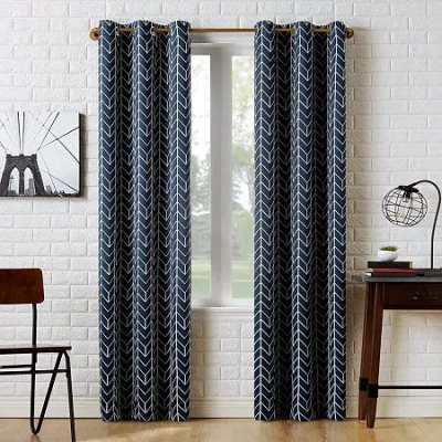 Sun Zero Kenwood Chevron Grommet Top Energy Saving Blackout Single Curtain Panel In Blue