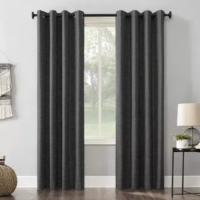 Sun Zero Kline Burlap Weave Thermal Extreme Grommet Top Energy Saving 100% Blackout Single Curtain Panel