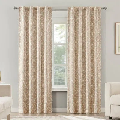Sun Zero Lanet Vintage Ogee Dual-side Magnetic Closure 100% Blackout Back Tab Curtain Panel In Neutral