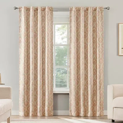 Sun Zero Lanet Vintage Ogee Magnetic Closure Back Tab 100% Blackout Set Of 2 Curtain Panel In Pink