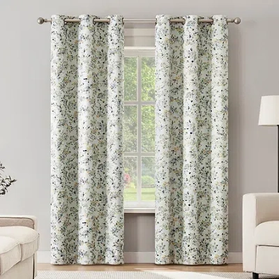 Sun Zero Maureen Painted Foliage Magnetic Closure Grommet Top 100% Blackout Set Of 2 Curtain Panel In Multi
