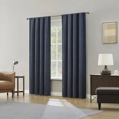 Sun Zero Medina Woven Damask Medallion 100% Blackout Rod Pocket Curtain Panel In Blue