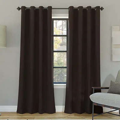 Sun Zero Oslo Grommet Top Energy Saving 100% Blackout Single Curtain Panel In Brown