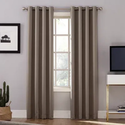 Sun Zero Oslo Grommet Top Energy Saving 100% Blackout Single Curtain Panel In Sand