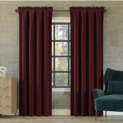 Sun Zero Oslo Rod Pocket Energy Saving 100% Blackout Single Curtain Panel In Red