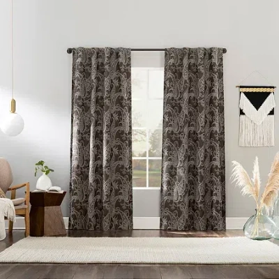 Sun Zero Pedra Back Tab 100% Blackout Single Curtain Panel In Brown