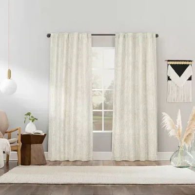 Sun Zero Pedra Back Tab 100% Blackout Single Curtain Panel In White
