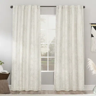 Sun Zero Pedra Paisley Embroidery 100% Blackout Back Tab Curtain Panel In Pearl White