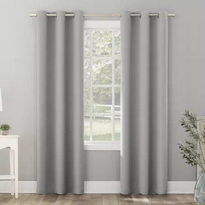 Sun Zero Riley Grommet Top Energy Saving Blackout Single Curtain Panel In Silver