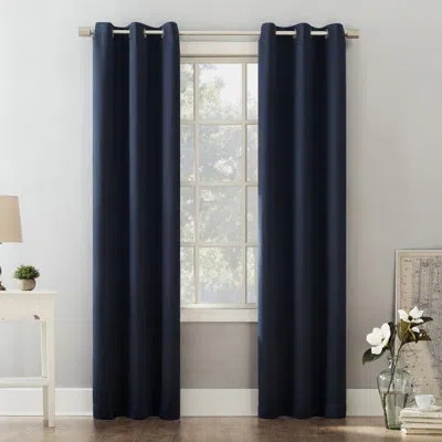 Sun Zero Riley Theater Grade 100% Blackout Grommet Curtain Panel In Navy