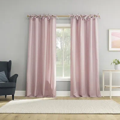 Sun Zero Roxy Generation Slub Texture Tacked Bow Semi-sheer Tie Top Curtain Panel In Pink