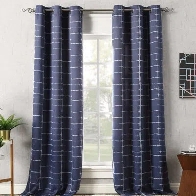 Sun Zero Saki Print Blackout Grommet Curtain Panel In Navy