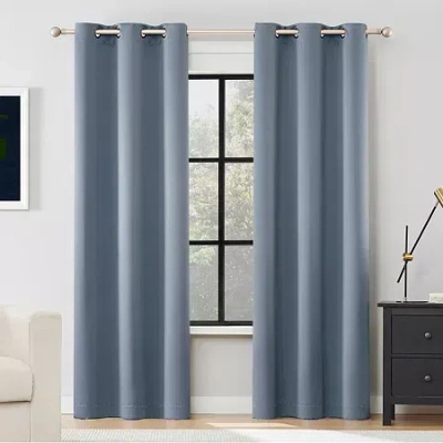 Sun Zero Sheridan Magnetic Closure Grommet Top 100% Blackout Set Of 2 Curtain Panel In Blue
