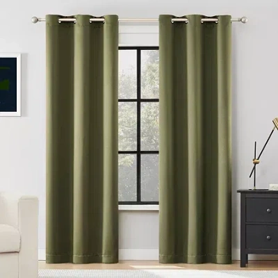 Sun Zero Sheridan Magnetic Closure Grommet Top 100% Blackout Set Of 2 Curtain Panel In Green