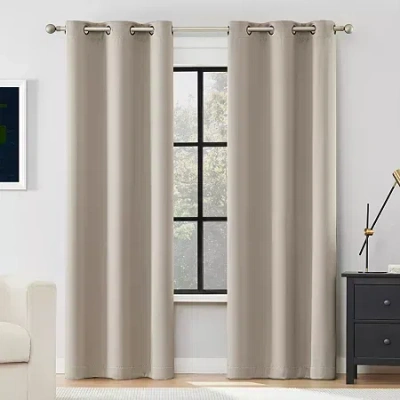 Sun Zero Sheridan Magnetic Closure Grommet Top 100% Blackout Set Of 2 Curtain Panel In Neutral