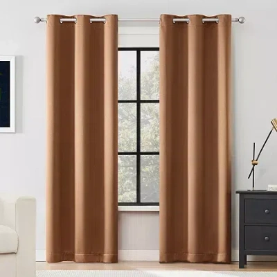 Sun Zero Sheridan Magnetic Closure Grommet Top 100% Blackout Set Of 2 Curtain Panel In Brown