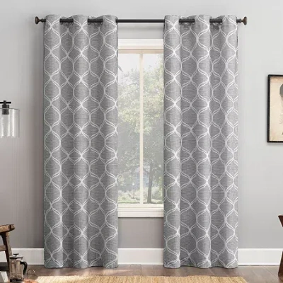 Sun Zero Tikal Woven Ogee Grommet Top Light-filtering Single Curtain Panel In Gray