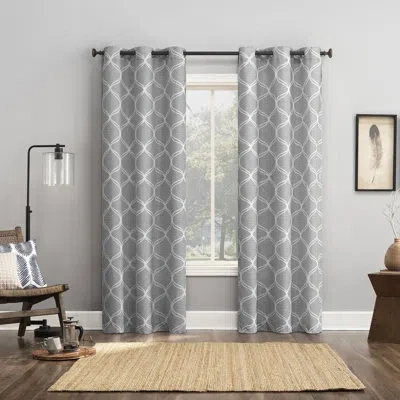 Sun Zero Tollan Woven Ogee 100% Blackout Grommet Curtain Panel In Gray