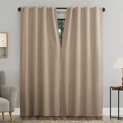 Sun Zero Treviso Back Tab Energy Saving 100% Blackout Single Curtain Panel In Sand