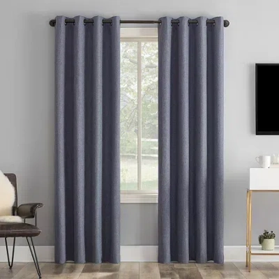Sun Zero Tyrell Grommet Top Energy Saving 100% Blackout Single Curtain Panel In Blue