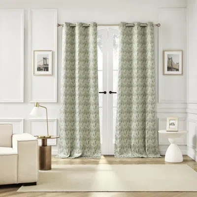 Sun Zero Vernon Monochrome Brushstrokes Dual-side Magnetic Closure 100% Blackout Grommet Curtain Panel In Olive Green