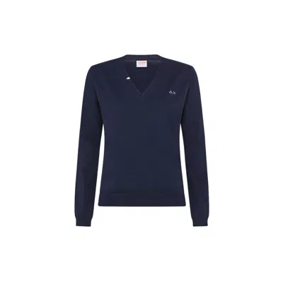 Sun68 - V Neck Solid L/s Navy Blue K30201 In Multi
