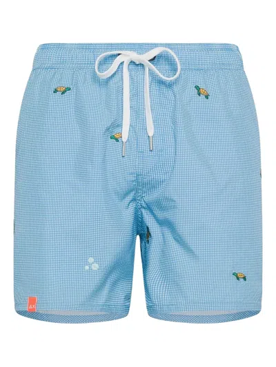 Sun68 Checked Swim Shorts In Blue