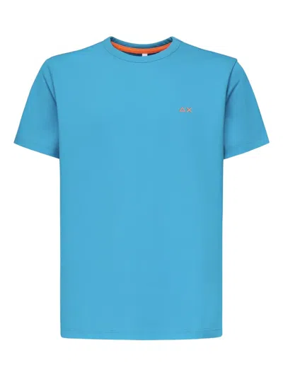 Sun68 Embroidered Crew-neck T-shirt In Blue