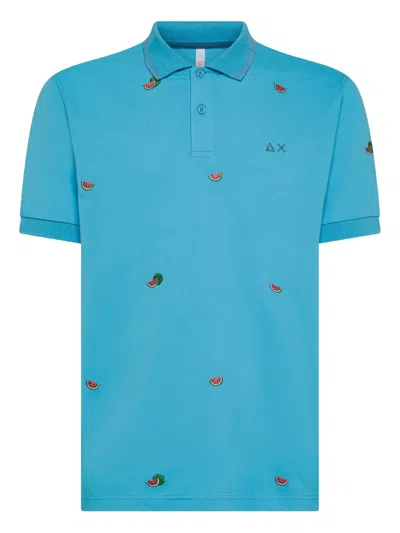 Sun68 Embroidered Polo Shirt In Blue