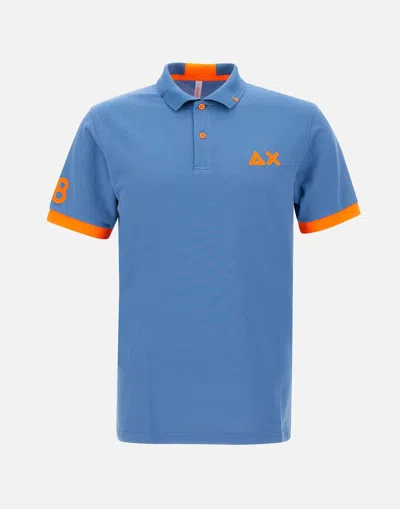 Sun68 Fluo Logo Avio Cotton Polo Shirt In Blue