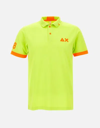 Sun68 Fluo Logo Lime Cotton Polo Shirt In Yellow