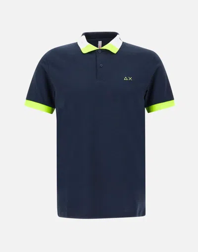 Sun68 Fluo Multicolor Cotton Polo Shirt With Iconic Logo In Blue