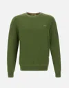 SUN68 SUN68 GREEN COTTON SWEATER WITH ELBOW PATCHES